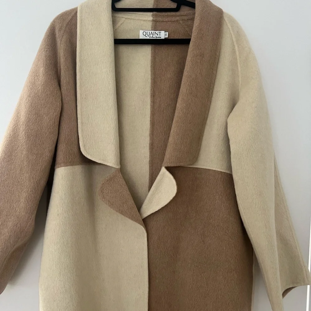 By Quaint French Contrast Tan and Cream Wool Coat - Picture 7 of 8